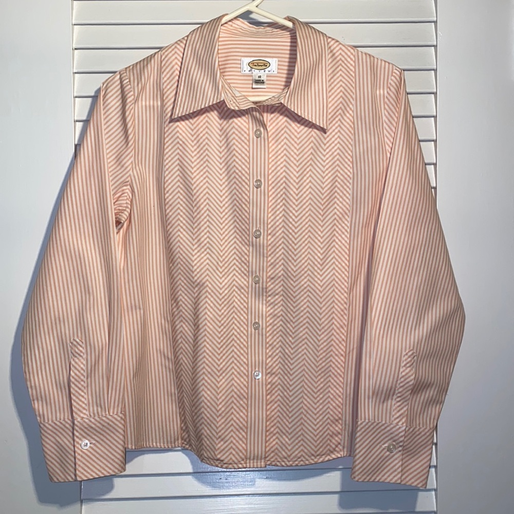 Talbots Apricot & White Stripe Button Down Long S… - image 1